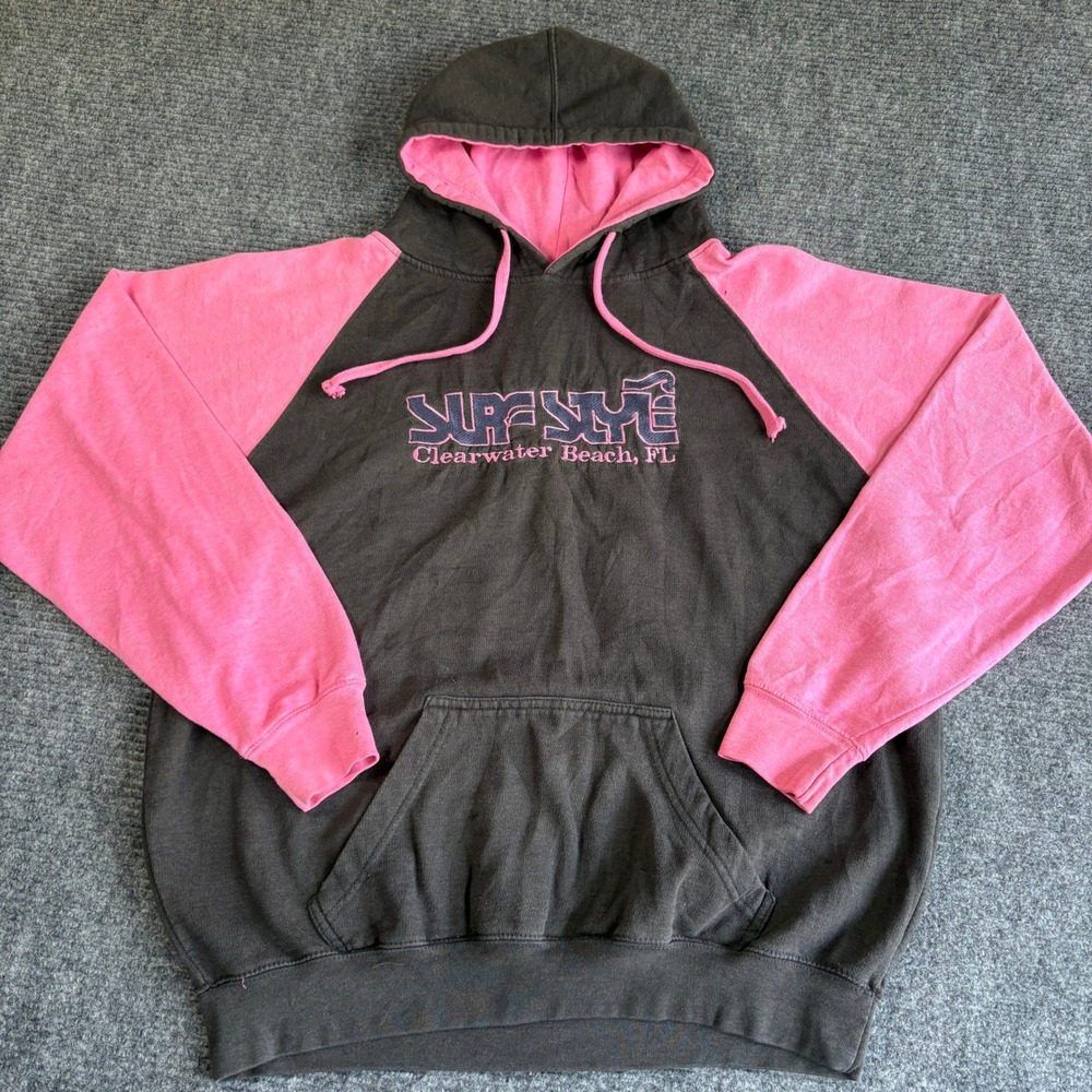Exist Surf Style Clearwater Beach FL Hoodie Black Pink Raglan Mens XL 3435